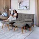 Sofá Cama Mob Suede Pés em Madeira Reforçado + 2 Banquetas Sofá Cama Mob Suede Pés em Madeira Reforçado + 2 Banquetas