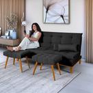 Sofá Cama Mob Suede Pés em Madeira Reforçado + 2 Banquetas Sofá Cama Mob Suede Pés em Madeira Reforçado + 2 Banquetas