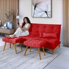 Sofá Cama Mob Suede Pés em Madeira Reforçado + 2 Banquetas Sofá Cama Mob Suede Pés em Madeira Reforçado + 2 Banquetas
