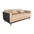 Sofá Cama Pala 203cm Reclinável material sintético Preto Linho Bege - Sallar Home
