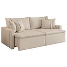 Sofá Cama Retrátil 3 Lugares 2,10m Com Almofadas Linho Focus Areia
