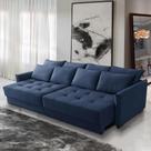 Sofá Cama Retrátil e Reclinável 2,50m com Molas Carol Veludo Azul Adonai Estofados