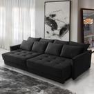 Sofá Cama Retrátil e Reclinável 2,50m com Molas Carol Veludo Preto Adonai Estofados