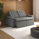 Sofá Cama Retrátil e Reclinável 3 Lugares 200cm Veludo com Molas Palmeira CabeCasa MadeiraOriginals Cinza