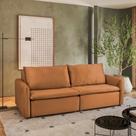 Sofá Cama Retrátil e Reclinável 4 Lugares 225cm em Veludo com Molas Greta Yescasa Laranja Terracota