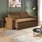 Sofá Cama Retrátil e Reclinável 4 Lugares 240cm Veludo com Molas Palmeira CabeCasa MadeiraOriginals Marrom
