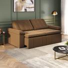 Sofá Cama Retrátil e Reclinável 4 Lugares 240cm Veludo com Molas Palmeira CabeCasa MadeiraOriginals Marrom