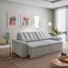 Sofá Cama Retrátil e Reclinável 4 Lugares 280cm Linho com Molas Palmeira CabeCasa MadeiraOriginals Cinza