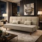 Sofá Cama Silver 3 Lugares Reclinável Suede Bege 1,92 - Star Confort