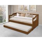 Sofa Cama Solteiro de Madeira com Cama Auxiliar com 2 Colchões - Castanho
