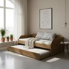 Sofá Cama Solteiro Duo com Cama Auxiliar em Mdf Reforçado 15mm Amendoa