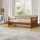 Sofá Cama Solteiro Verona Mona Castanho Estofado Capitonê Veludo Bege Acompanha +kit