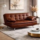 Sofá Cama Valencia 3 Lugares Reclinável Material Sintético Marrom Claro Shop das Cabeceiras