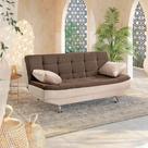 Sofá Cama Valencia 3 Lugares Reclinável Veludo Bege Marfim e Marrom Chocolate - Star Confort