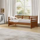 Sofá Cama Vintage Luxo Enjoy Mona em Madeira Maciça Acompanha Nicho Retrô Reforçada Alta Castanho