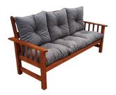 Sofá Cancún 3 Lugares de Madeira C/ lmofadas Cinza Escuro