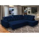 Sofá Canto 285 x 205 cm Chaise D Sttilo Retrátil Mola D26 Suede Azul 6 Lugares - SóSofa