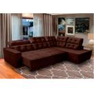 Sofá Canto 285 x 205 cm Chaise D Sttilo Retrátil Mola D26 Suede Marrom 6 Lugares - SóSofa