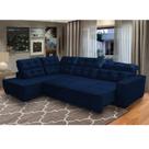 Sofá Canto 285 x 205 cm Chaise E Sttilo Retrátil Mola D26 Suede Azul 6 Lugares - SóSofa