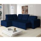 Sofá Canto 285 x 205 cm Chaise E Sttilo Retrátil Mola D26 Suede Azul 6 Lugares - SóSofa