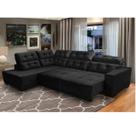 Sofá Canto 285 x 205 cm Chaise E Sttilo Retrátil Mola D26 Suede Preto 6 Lugares - SóSofa