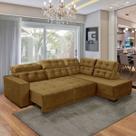 Sofá Canto Chaise D Retrátil 285 Cm 6 Lugares Sttilo Reclinável Mola D26 Suede Dourado - SóSofá