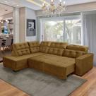 Sofá Canto Chaise E Retrátil 285 Cm 6 Lugares Sttilo Reclinável Mola D26 Suede Dourado - SóSofá