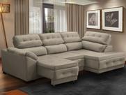 Sofá Canto Chaise Luiza 5 Lugares Retrátil Reclinável 250 Cm Mola Bonnel Pillow Suede Bege - SóSofá Sofá Canto Chaise Luiza 5 Lugares Retrátil Reclinável 250 Cm Mola Bonnel Pillow Suede Bege - SóSofá
