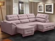 Sofá Canto Chaise Luiza 5 Lugares Retrátil Reclinável 250Cm Mola Bonnel Pillow Veludo Rosa - SóSofá