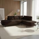 Sofá Canto Orgânico 4 Lugares 265cm Base de Ferro Chaise Direito Luna Yescasa Marrom
