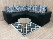 Sofá Canto Preto com Floral 601/33 Belo Sofá Canto Preto com Floral 601/33 Belo