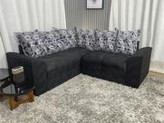Sofá Canto Preto com Floral 601/37 Belo Sofá Canto Preto com Floral 601/37 Belo