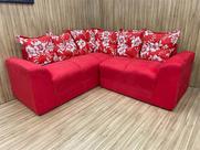 Sofá Canto Vermelho com Floral 608/16 Belo