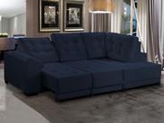 Sofá Chaise Canto 5 Lugares 250 Cm Mola Bonnel Retrátil D26 Cama Luxury Suede Azul Escuro - SóSofá