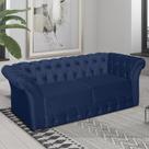 Sofá chesterfield 2 lugares veludo azul marinho com 185cm de comprimento