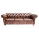 Sofá Chesterfield Capitone Luis XV material sintético Marrom 2M Decoracao, sala tv estar, recepçao, barbearia