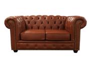 Sofá Chesterfield de Couro 2 Lugares - Conhaque com Brilho