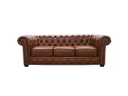 Sofá Chesterfield de Couro 3 Lugares Conhaque com Brilho - Mempra Design