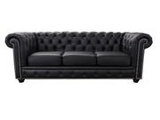 Sofá Chesterfield de Couro 3 Lugares - Preto Pigmentado - Mempra