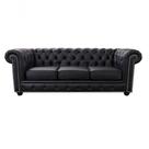 Sofá Chesterfield De Couro 3 Lugares Preto Pigmentado - Mempra Sofá Chesterfield De Couro 3 Lugares Preto Pigmentado - Mempra