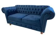 Sofá Chesterfield Luiz XV Veludo Azul Marinho 1,80cm