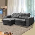 Sofá Cinza 3 Lugares 220 Cm Retrátil Reclinável Mola Bonnel Ravello Veludo - SóSofá