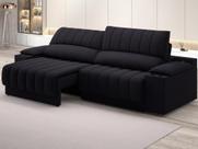 Sofá com Porta Copos Carregador USB Ret Rec Murano 2,30m Velosuede Preto - NETSOFAS
