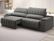 Sofá com Porta Copos Carregador USB Ret Rec Murano 2,50m Velosuede Cinza - NETSOFAS