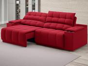 Sofá com Porta Copos Carregador USB Ret Rec Samurai 2,50m Velosuede Vermelho - NETSOFAS