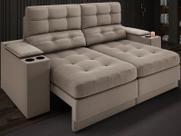 Sofá com Porta Copos e Carregador USB Eureka 1,70m Assento Retrátil e Reclinável Velosuede Capuccino - NETSOFAS