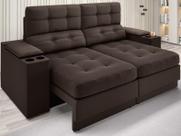 Sofá com Porta Copos e Carregador USB Eureka 1,70m Assento Retrátil e Reclinável Velosuede Chocolate - NETSOFAS Sofá com Porta Copos e Carregador USB Eureka 1,70m Assento Retrátil e Reclinável Velosuede Chocolate - NETSOFAS