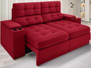 Sofá com Porta Copos e Carregador USB Eureka 1,70m Assento Retrátil e Reclinável Velosuede Vermelho - NETSOFAS Sofá com Porta Copos e Carregador USB Eureka 1,70m Assento Retrátil e Reclinável Velosuede Vermelho - NETSOFAS