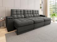 Sofá com Porta Copos e Carregador USB Eureka 2,30m Assento Retrátil e Reclinável Velosuede - NETSOFAS