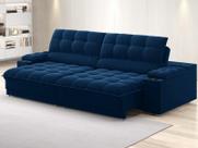 Sofá com Porta Copos e Carregador USB Ret Rec Luke 2,90m Veludocristal Azul Marinho - NETSOFAS